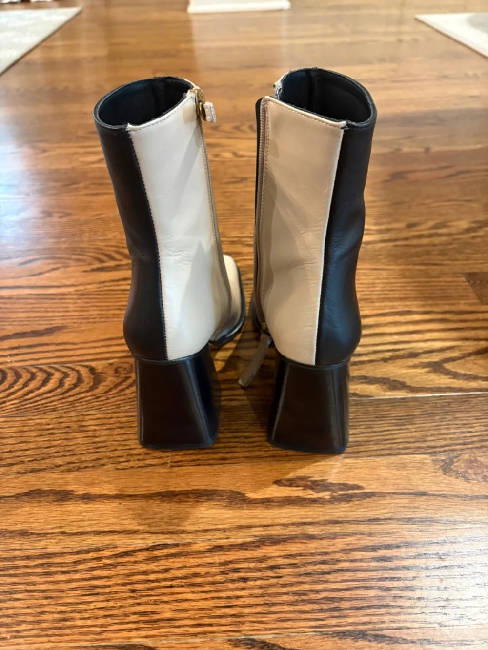 ALOHAS South Bicolor Boots Stone Beige Black Square Toe Block Heel Ankle Boots - Picture 5 of 8